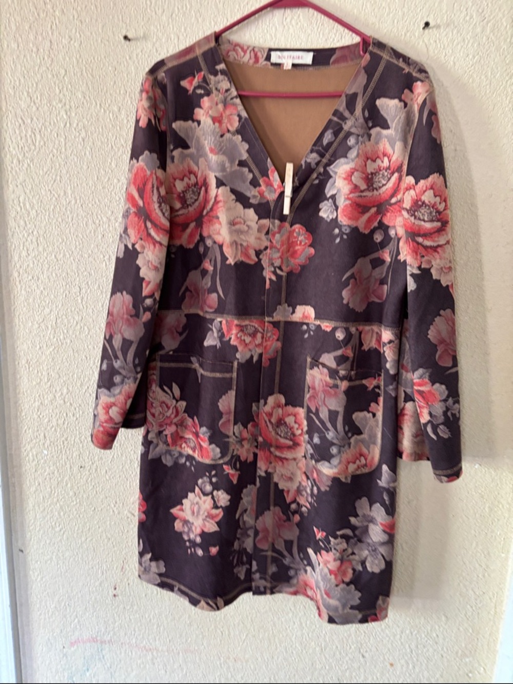 Solitaire Floral Long Sleeve Open Cardigan in Navy and Pink